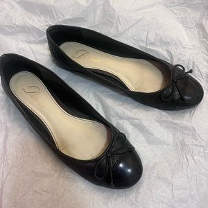 Delman Black Suede Quilted Ballet Flat With Bow SZ 8 Leather Sole Elegant